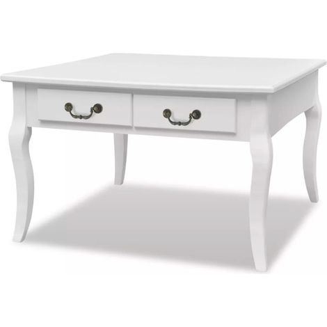 Table basse carrée 4 tiroirs bois et pin massif blanc Frenchy (1/5)