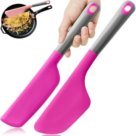 Spatule à omelette en silicone, spatule en silicone rabattable et pliable pour omelette de cuisine, crêpes, crêpes, omelette, crêpes, rose rouge (1/5)