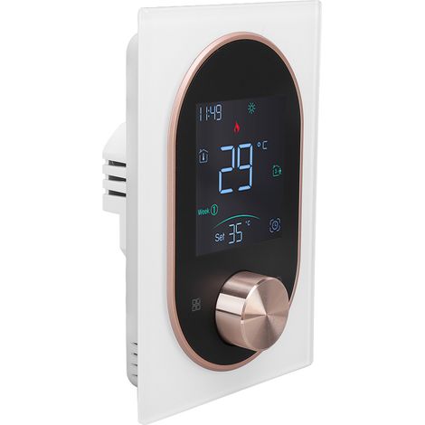 Thermostat connecté chauffage électrique écran LCD couleur tactile programmable molette commande APP maison hôtel bureau 95-240V blanc standard (1/5)