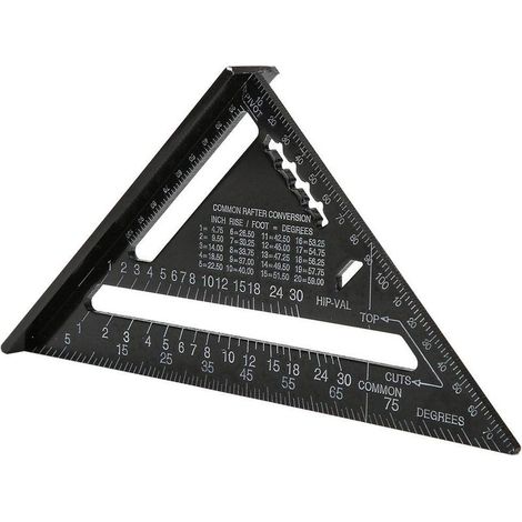 Equerre Menuisier, 7 Pouces Alliage D'aluminium Triangle Règle Noire Équerre de Charpentier de Précision Métrique Multi Angle Triangle Protractor(Metric) (1/5)