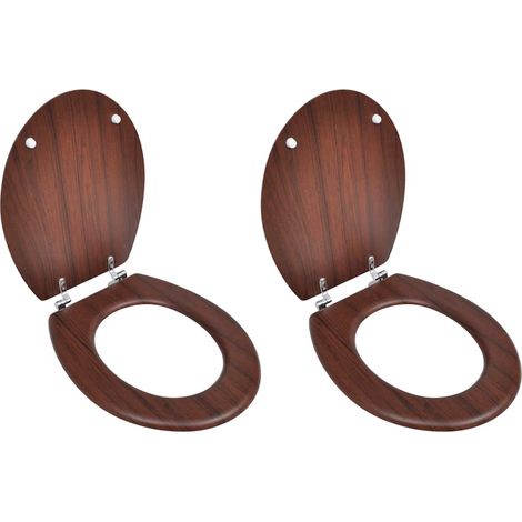 vidaXL Asiento de inodoro con tapas 2 uds MDF marrón (1/4)