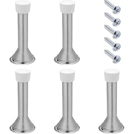 Butoir de porte en métal, lot de 5, 85 mm avec vis et plaque de base (argent)