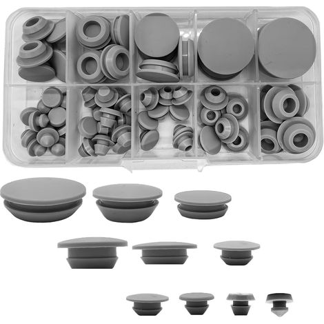 Lot de 66 bouchons en silicone gris de 10 tailles avec fente pour carte Joint d'étanchéité rond en caoutchouc pour cloisons de cuisine étanches (4,5 à 20 mm) (1/5)