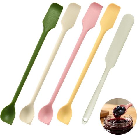 5er Mini Spatel Set Silikon BPA-frei Hitzebeständig 4 Farben Doppelkopf Löffel
