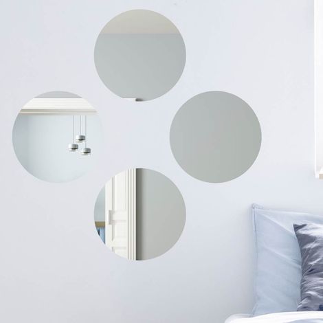 Set 4 Specchi Rotondi Mosaico Adesivi Specchio 20x20cm Decorazione Parete Casa