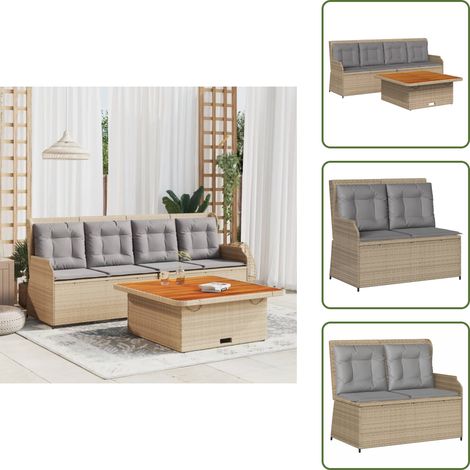 The Living Store Salon de jardin avec coussins 3 pcs beige résine tressée - Banc de jardin (1/5)