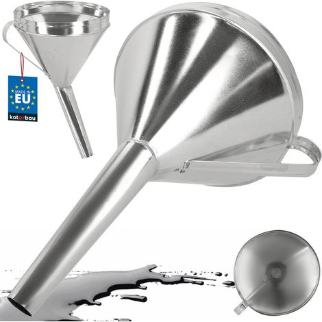 Entonnoir en métal galvanisé KOTARBAU® avec filtre à tamis, coudé, pour huile et carburant, cuve de 23 cm