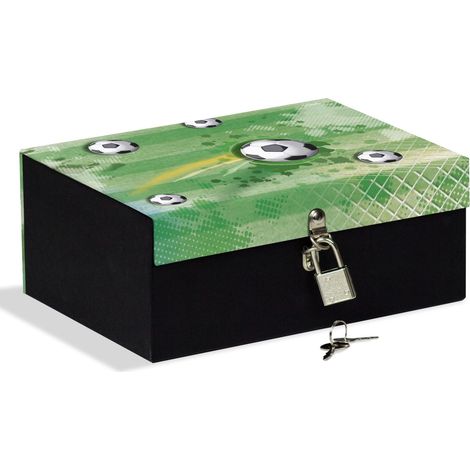Boîte avec cadenas 18,5 x 14 x 7,5 cm pour garder les secrets, les bijoux et les figurines, le football vert (1/5)