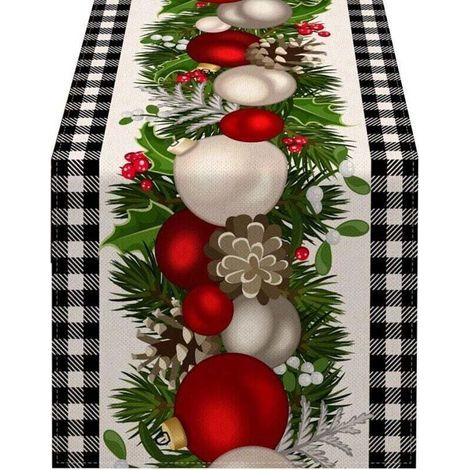 Tovaglia natalizia a quadri bianchi e neri, decorazione per la casa, festività, cucina (1/4)