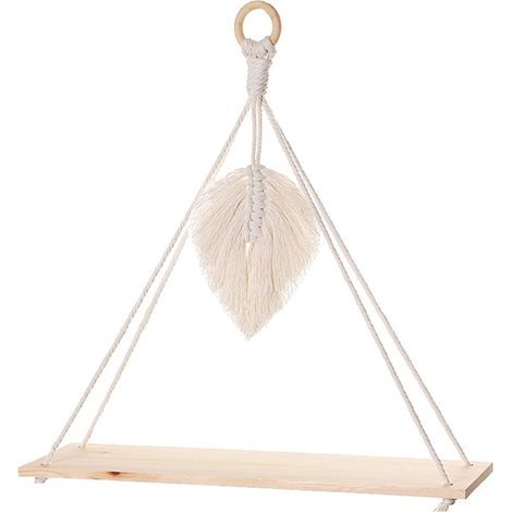 Étagère murale bohème en macramé avec planche en bois – Décoration murale suspendue (1/4)