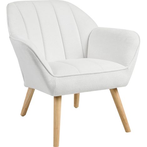 Sillón de tela de estilo retro tapizado repelente al agua patas de madera de caucho con reposabrazos blanco Torud