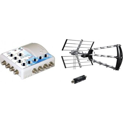 Antenne d'extérieure Trinappe 26dB UHF Metronic 415044 Filtre 4G intégré + Amplificateur TV TNT Intérieur 8 sorties Blanc 372018 (1/4)
