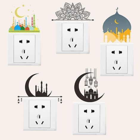 5 Types De Lune Chteau Toile Lustre Pendentif Interrupteur Autocollants Maison Auto-adhsif Dcoration Murale Stickers Muraux (1/5)