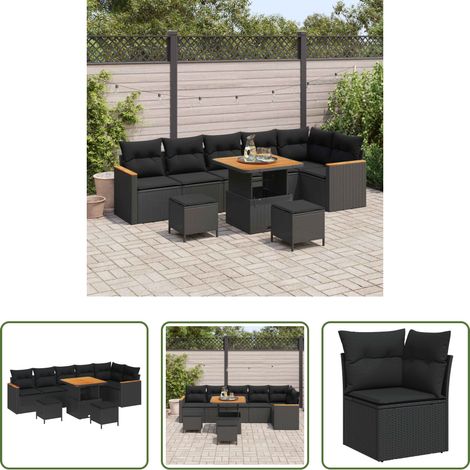 vidaXL Balkonsofa - Gartensofa-set 9 pcs Schwarz Poly-Rattan (1/5)