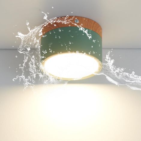 Plafonnier LED,Spot de décoration en bois monté en surface,Mini plafonnier rond vert,Blanc froid 6000K 12W, Vert