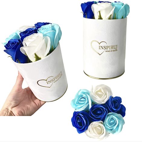 Flowerbox Inspiruj - Scatola bianca con rose di sapone - n. 3 Blue Mix (1/5)