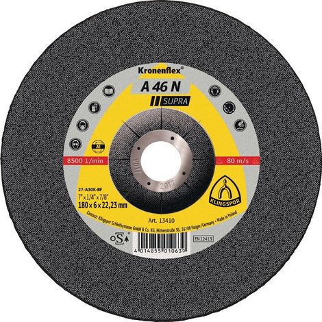 Disco per sgrossare A 46 N Supra D180xS6mm, curvo, alluminio, 22,23mm KLINGSPOR (Per 10)