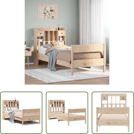 Sommier à lattes - Lit bibliothèque sans matelas 75x190 cm bois de pin massif (1/5)