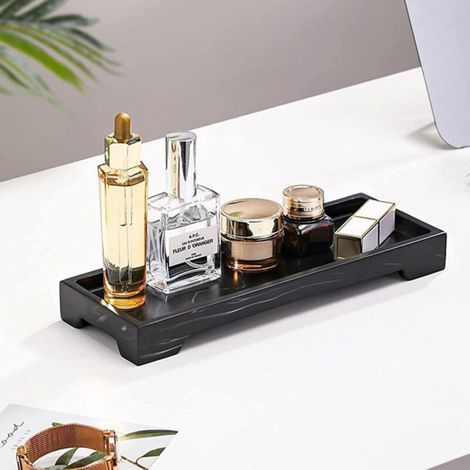 Plateau de rangement pour salle de bain, organiseur de comptoir pour bougies, savons, serviettes, parfums, bijoux, objets décoratifs, marbre noir (1/5)