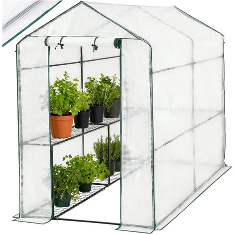 1 Serre De Jardin, Cadre Acier Thermo-laqué, Bâche PE Anti UV, 4 Étagères Grillage, Pour Potager Extérieur
