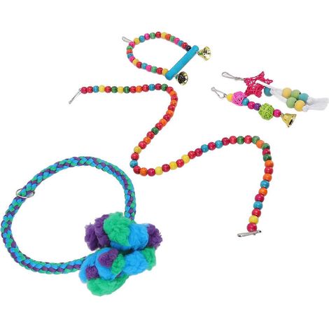 Perchoir jouet oiseau coloré, balance avec crochet pour perruche calopsitte, lot de jeux à mâcher et grimper pour cage. (1/5)