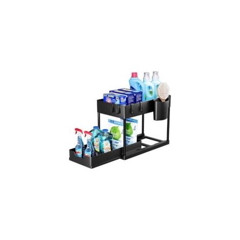 Mobile contenitore sottolavello a 2 livelli con cassetti rimovibili, ripiano scorrevole sottolavello per mobile da cucina, organizer multifunzionale sottolavello per bagno - Nero - Crezuo