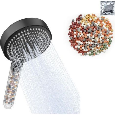 Pommeau Douche Anti Calcaire Noir, 1 Paquet de Billes Minérales pour Filtre de Pommeau de Douche (1/5)