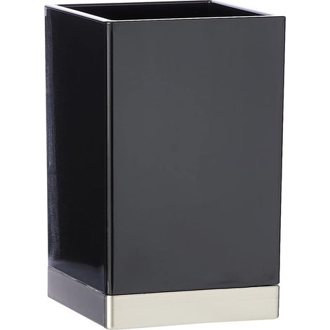 iDesign Clarity Bicchiere bagno, Contenitore bagno in plastica, nero/argento opaco (1/4)