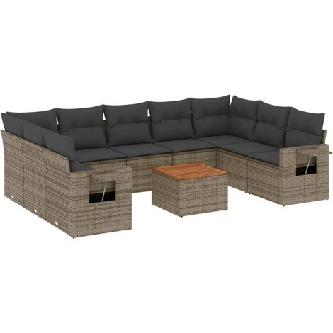 vidaXL Set Divano da Giardino 10 pz con Cuscini Grigio in Polyrattan (1/5)