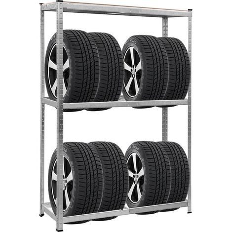 Étagère métallique pour 8 pneus, rack de rangement 3 niveaux réglables en acier galvanisé, charge max 795 kg pour garage (1/5)