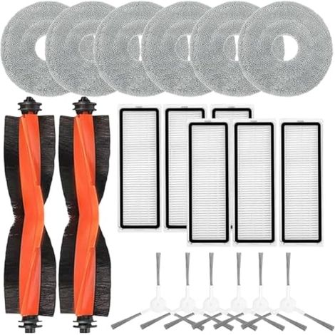 Lot de 20 accessoires compatibles avec aspirateur robot Xiaomi Vacuum S20+, kit de rechange comprenant 2 brosses principales, 6 chiffons de serpillère, 6 brosses latérales, 6 filtres