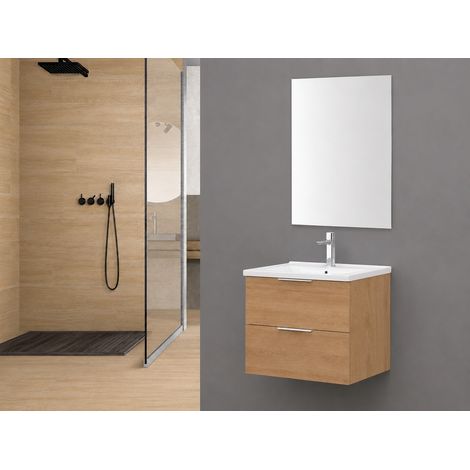 Vette Mobile bagno sospeso Rialto 80 cm rovere con lavabo e specchio (1/4)