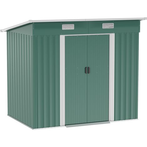 7 x 4ft Outdoor Storage Shed with Foundation Kit, Lean to Metal Garden Shed for Log, Rubbish Bin, Tool, Lawnmower, Bike, Patio and Lawn Use, Green