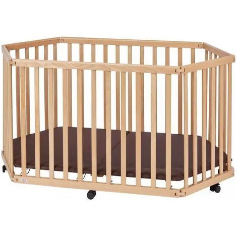Parc de jeu tissi lies pliable bois hêtre hauteur réglable (1/3)