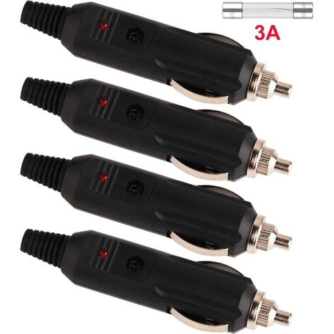 4Pcs 12V 24V Cigar Lighter Plug, Male Car Cigarette Lighter Socket, Auto Plug Connector With LED Diode Indicator DIY (1/3)