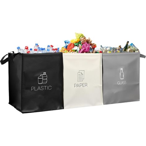 Systèmes Tri des Déchet 3 Bac pour Verre Papier Plastique 36L (1/5)