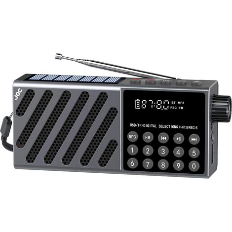 Mini radio FM portable, lampe torche LED, récepteur radio d'urgence à énergie solaire, écran HD, haut-parleur Bluetooth, prise en charge de l'enregistrement, carte TF, USB. (1/5)