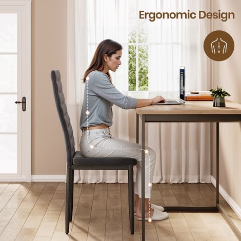 Bealife 6 Chaises Salle à Manger Lot de 6 Chaises de Cuisine Siege Rembourre en Tissu Velours Patte Metal Pied en Caoutchouc Gris Foncé
