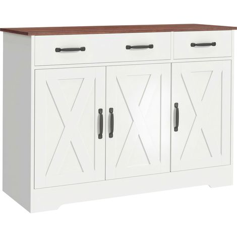 Buffet Robbio Style Rural Chic 3 Portes Blanc Effet Noyer Rangement Polyvalent (1/5)