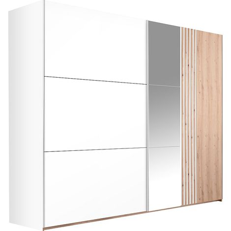 Armadio 2 ante - Con specchio - L250 cm - Bianco e naturale chiaro - ADOSILA