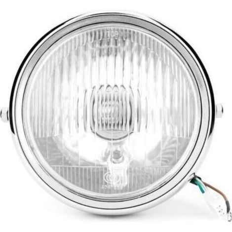 Phare Avant Moto - 5,75 Pouces - Coque Métal Argent - Lentille Verre Blanc - 35 W - 12 V - Compatible GN125