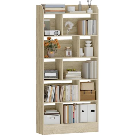 Bibliothèque 6 Niveaux cloison, 24 x 80 x 170 cm Beige Chêne Étagère à 6 Niveaux, Meuble de Rangement Livres, Cloison Séparateur, Présentoir, Pour Salon, Chambre, Bureau (1/5)