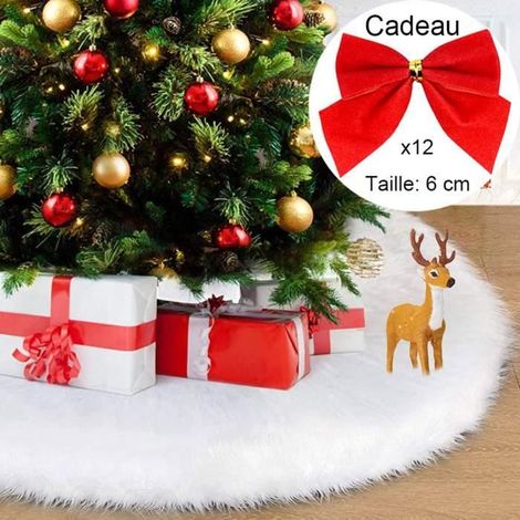 Jupe sapin de noel en blanc peluche neige 90cm - Décoration de fête