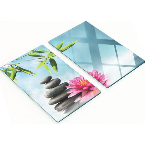 Tablas de cortar decorativas de vidrio con dise帽o de nen煤fares y piedras, 2x30x52 cm.