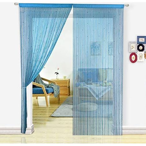 Rideau de Perles décoration d’intérieur, Polyester, Bleu Sarcelle, 90x200cm (1/5)