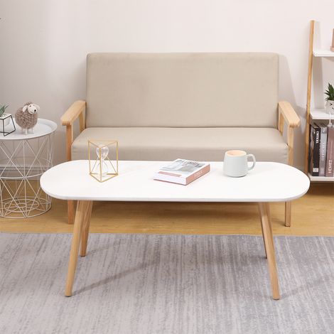 Sifree – Table basse fixe en bois d'hévéa – 110x50x40cm – Design scandinave – Surface laquée facile à nettoyer (1/5)