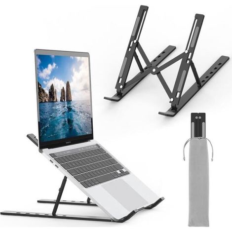 Support réglable pour ordinateur portable, pliable en aluminium 10-17.3 pouces de hauteur, léger et stable - Noir (1/4)