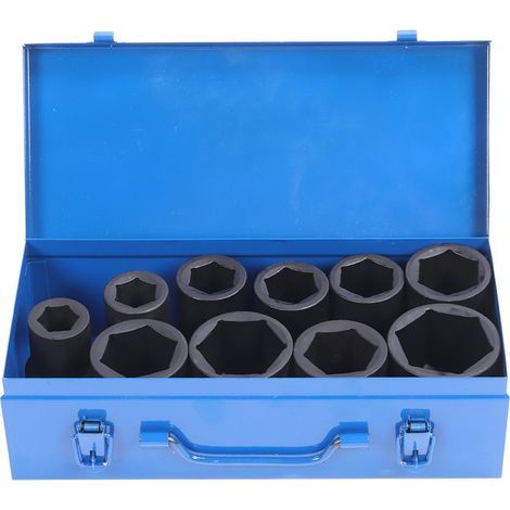Jeu de 10 douilles à impact de 1 pouce, robuste et profond, avec coffret de rangement en fer. (1/5)