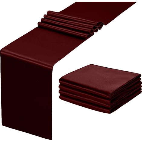Bardusch-Lot de 5 chemins de table bordeaux en polyester 12" x 108" pour mariage et réception (1/5)