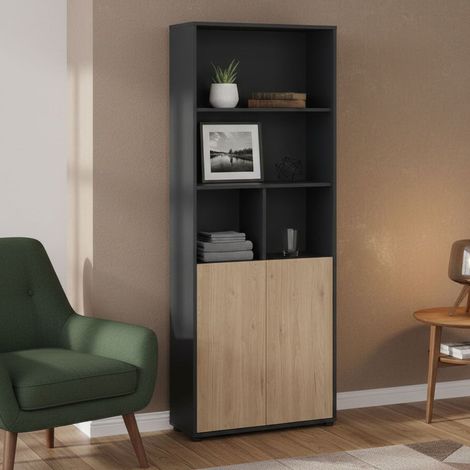 Bibliothèque Orange, 4 Étagères, 2 Portes, 34,3x79,6x204,7h cm Marron (1/5)
